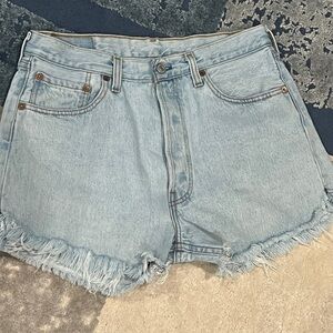 Levi's 501 original high rise shorts distressed cut off raw hem women's